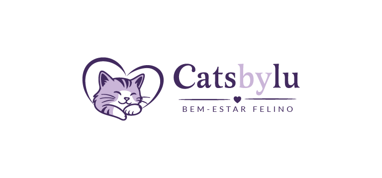 Assinatura principal da marca Catsbylu com o gato dentro do coração